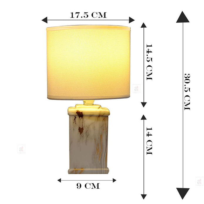 Twilight Ceramic Marble Table Lamp for Bedroom, Vintage Night Lamp with Shade 14x30.5 Cm