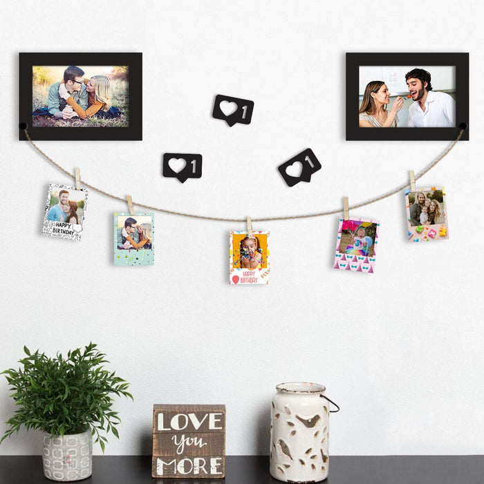 Gifting Photo Frame With Wooden Clip & Jute Rope For Photo Hanging