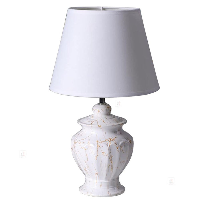 Ceramic Pot Shaped Base White Table Lamp with White Drum Shade, White 71x19.5 Cm for Living Room