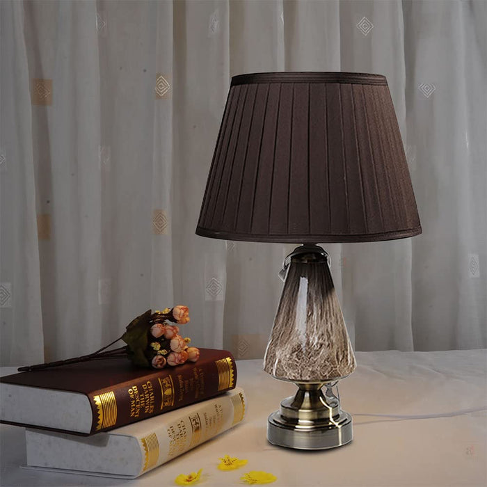Antique Marble Design Table Decoration Lamp, Bedside lamp with Glass Base for Living Room (Brown, 30 x 48 Cm)