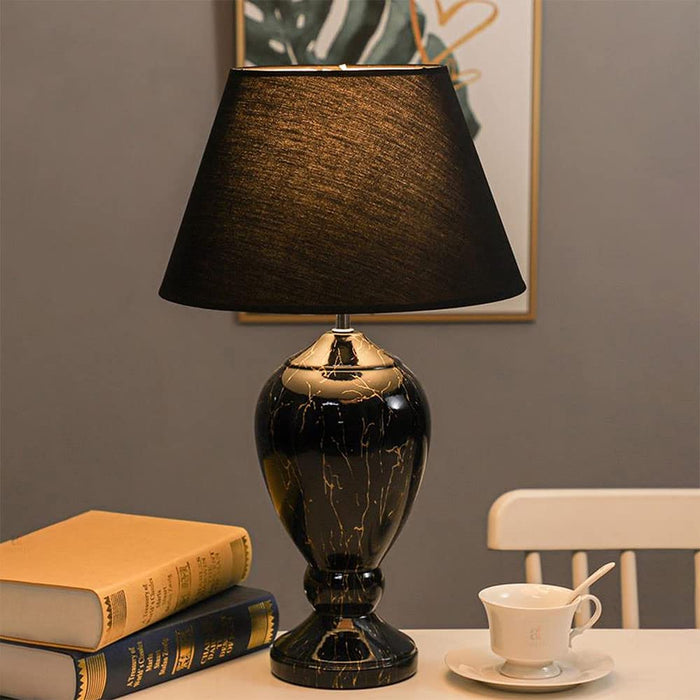 Trophy Ceramic Premium Bedside Table Lamp with Shade in Black & Gold Color for Home Decoration (32.5 x 52.5 Cm)