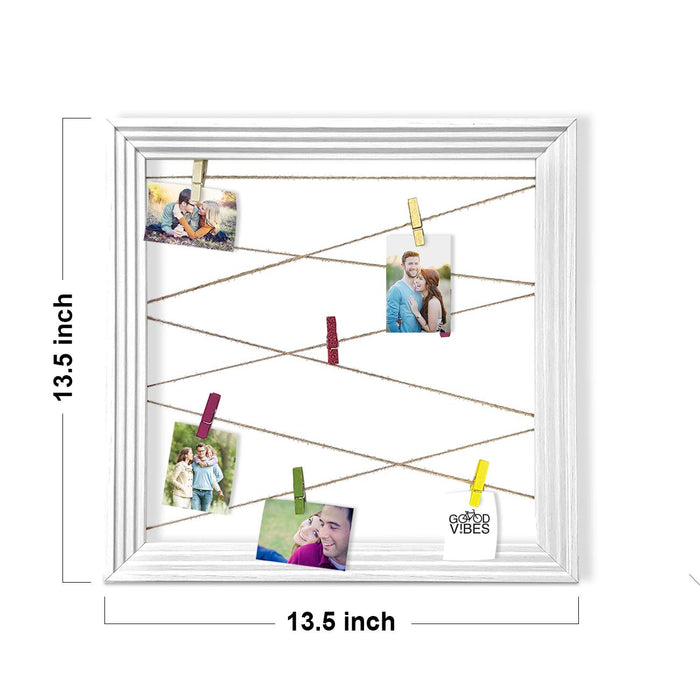 Wooden MDF Photo Hanging Frame With Photo Hanging Clip - White - Size - 13.5 x 13.5 Inch