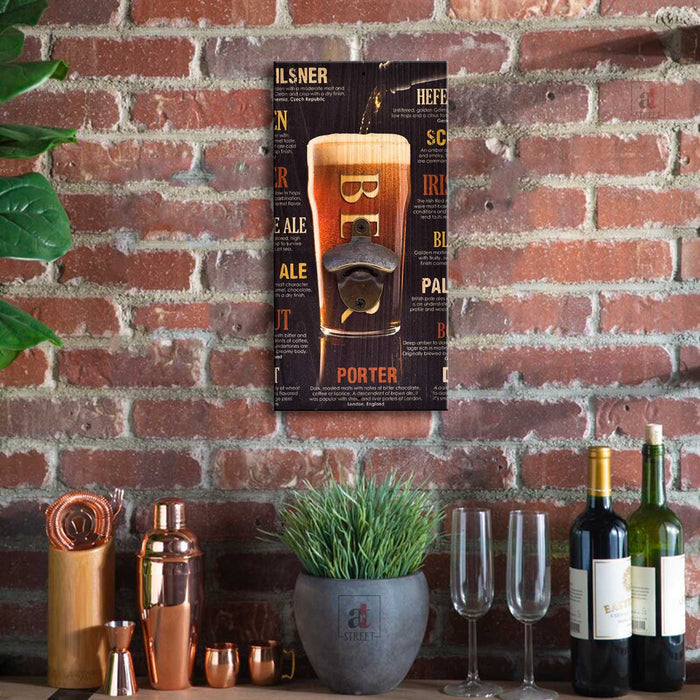 Art Street Beer Porter Wall Mounted Wooden Beer Bottle Opener For Bar, Home, Can Opener Creative Bar & Home Wall Decor