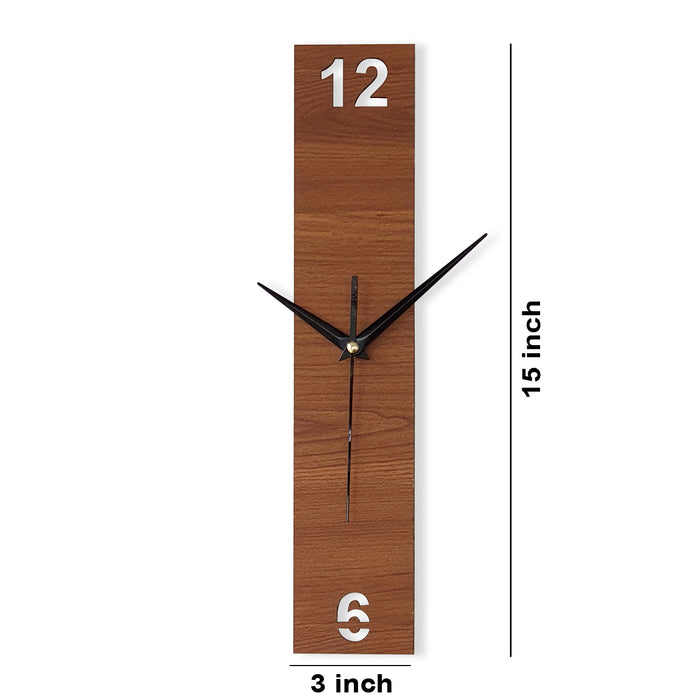 MDF Made Wall Clock Rectengular Shaped Modern Designed Wall Clock for Home & Office Decorations Size 15 x 3 Inches, Color-Brown
