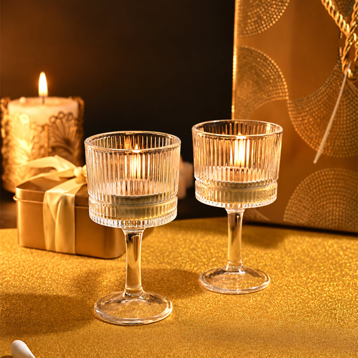 Set of 2 Glass Pillar Candle Holders, Tea Light Votive Stands for Diwali Decoration, Dining Table & Festive Home Decor (10x4 cm)