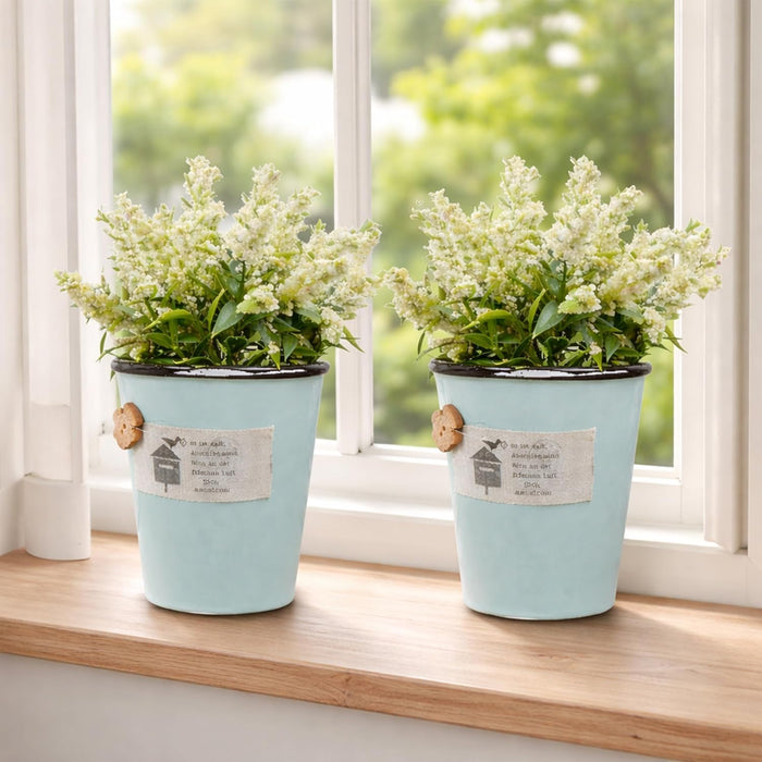 Ceramic Flower Pot with Artificial White Flowers | Decorative Tabletop Planter for Home, Office