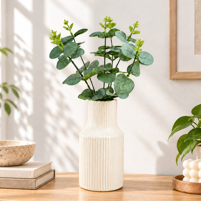 Pleated Ceramic Vase| Decorative Flower Pot for Home| Wedding, Living Room, Bedroom & Office Décor| New Year, Christmas Décor (Only Vase, 4x6 Inch)| Free Flower Stick with Vase