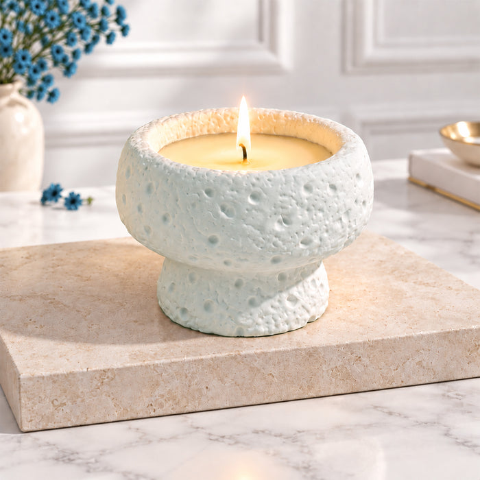 Ceramic Bowl Candle, Textured Yellow, Green, Pink Pedestal Jar Wax Candle for Home Decor, Festive Gifting & Aromatherapy (4x3 Inch)