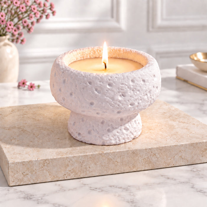 Ceramic Bowl Candle, Textured Yellow, Green, Pink Pedestal Jar Wax Candle for Home Decor, Festive Gifting & Aromatherapy (4x3 Inch)