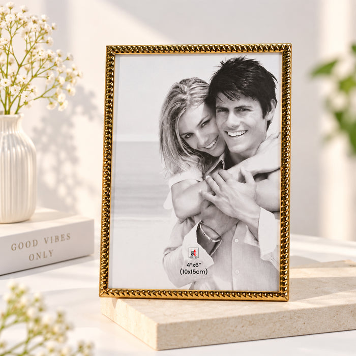 Gold Metal Photo Frame, Decorative Tabletop Picture Frame for Desk, Home Decor & Gift Item (4x6 Inch)