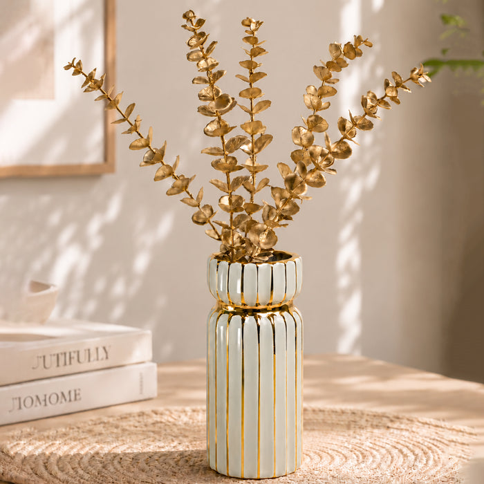 Ceramic Flower Vase For Living Room| Modern Decorative Home Décor| Flower Vase for Centerpieces & Tables| New Year, Christmas Decoration (Grey, 4.5x9.7 Inch)| Free Flower Stick with Vase