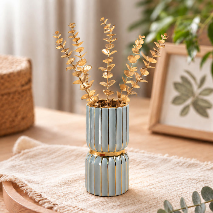 Ceramic Flower Vase For Living Room| Modern Decorative Home Décor| Flower Vase for Centerpieces & Tables| New Year, Christmas Decoration (Grey, 3.8x7.5 Inch)| Free Flower Stick with Vase