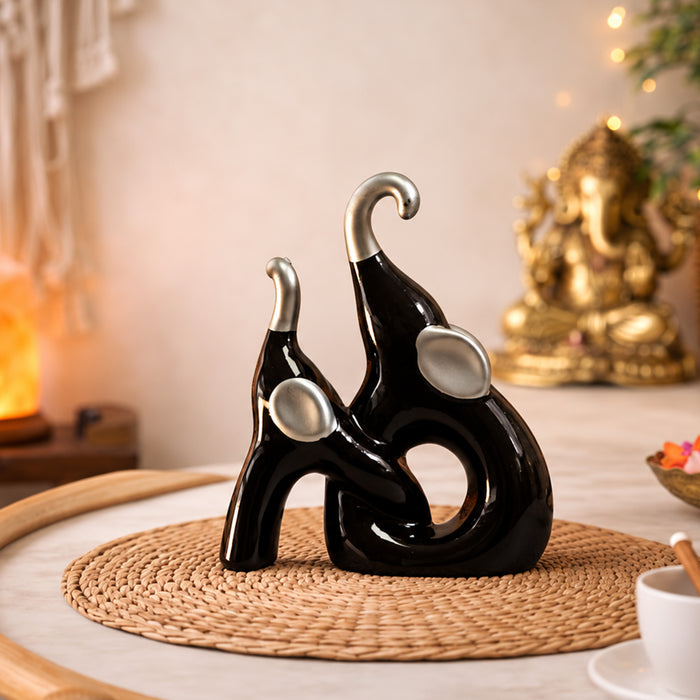 Diwali Decor Set of 2 Elephant Figurines, Ceramic showpiece for Home Decoration, Diwali Gifts, Festive Decor & Pooja Decor (7.5x6.5 Inch)