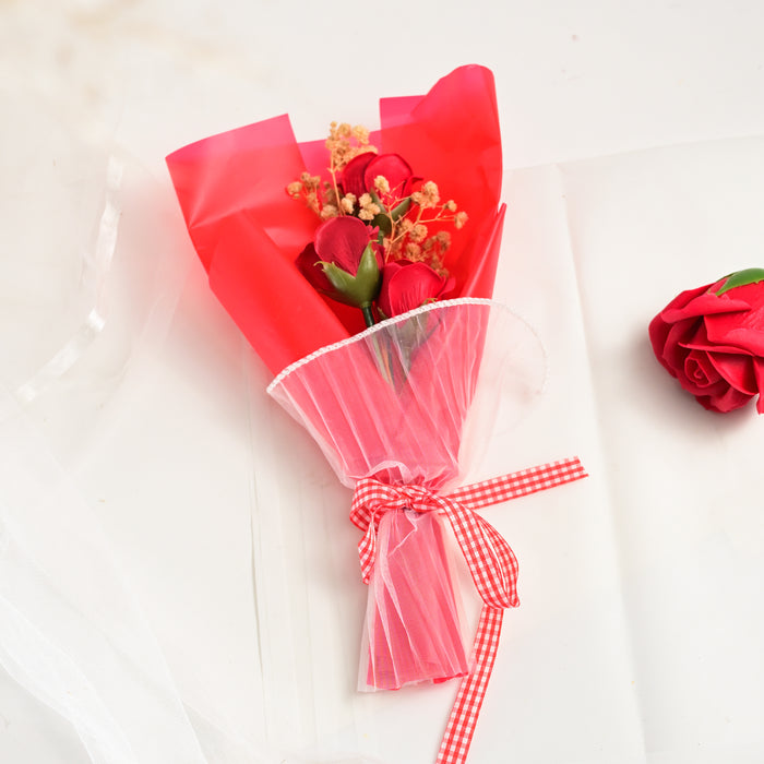 Red Artificial Rose Bouquet with Baby’s Breath, Mini Flower Gift for Anniversary, Birthday, Valentine’s Day & Romantic Occasions