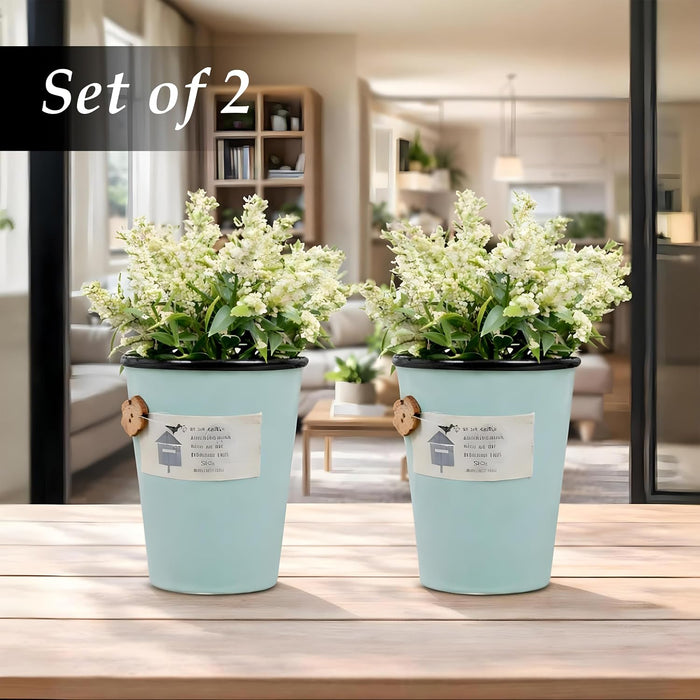 Ceramic Flower Pot with Artificial White Flowers | Decorative Tabletop Planter for Home, Office