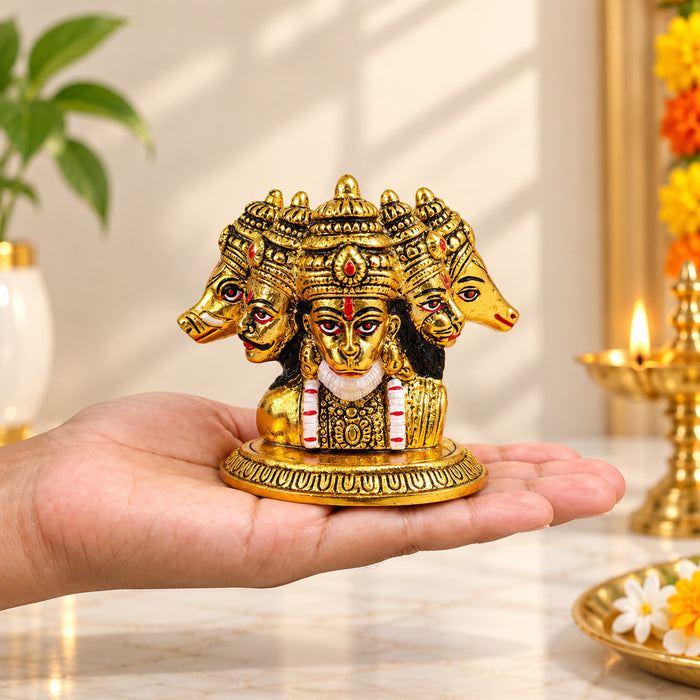 Antique Panchmukhi Hanuman Idol, Decorative Brass Finish Spiritual Statue for Mandir & Home Decor