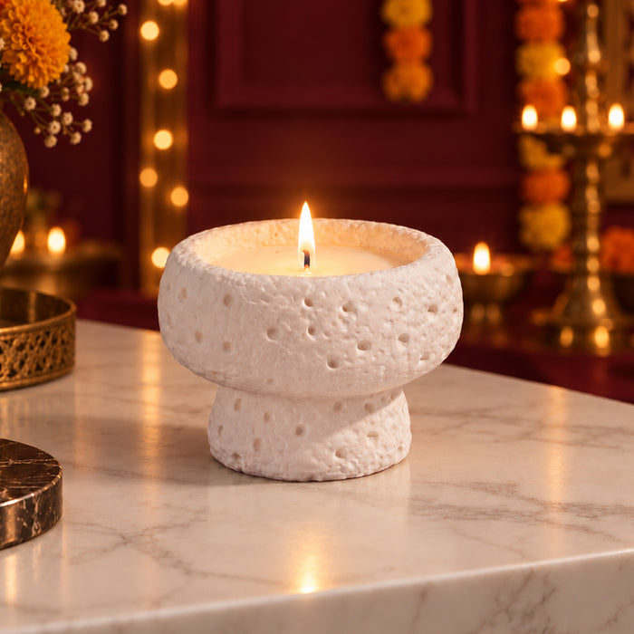 Ceramic Bowl Candle, Textured Yellow, Green, Pink Pedestal Jar Wax Candle for Home Decor, Festive Gifting & Aromatherapy (4x3 Inch)