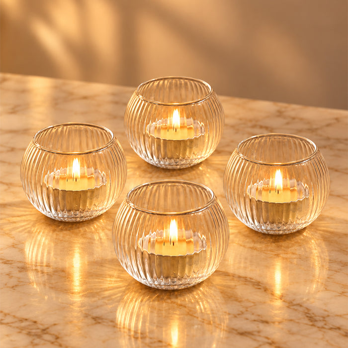 Set of 4 Glass Round Votive Candle Holders, Tea Light Cups for Diwali Decoration & Festive Home Decor (5x4.5 cm)