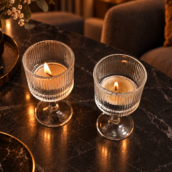 Set of 2 Glass Pillar Candle Holders, Tea Light Votive Stands for Diwali Decoration, Dining Table & Festive Home Decor (10x4 cm)
