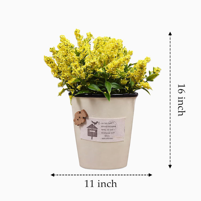 Ceramic Flower Pot with Artificial Yellow Flowers | Decorative Tabletop Planter for Home, Office