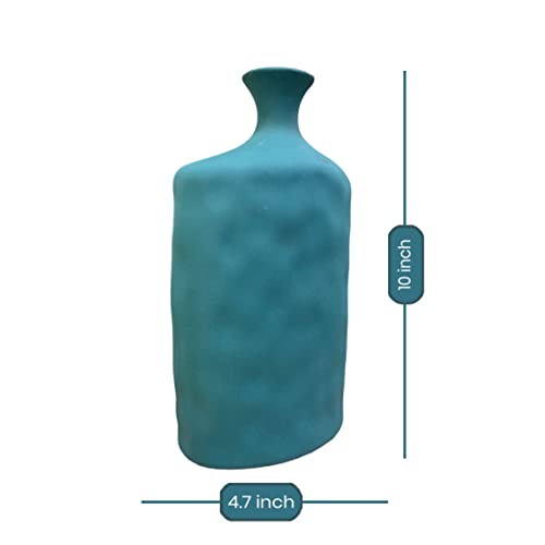 Art Street Turquoise Lipped Ceramic Flower Vase for Living Room Flower Vases for Centerpieces & Tables