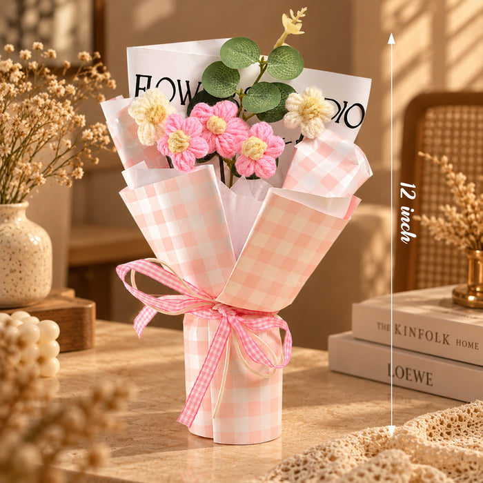 Crochet Daisy Flower Bouquet in Pink & White, Cute Mini Floral Gift for Birthday, Anniversary, Valentine’s Day & Special Occasions
