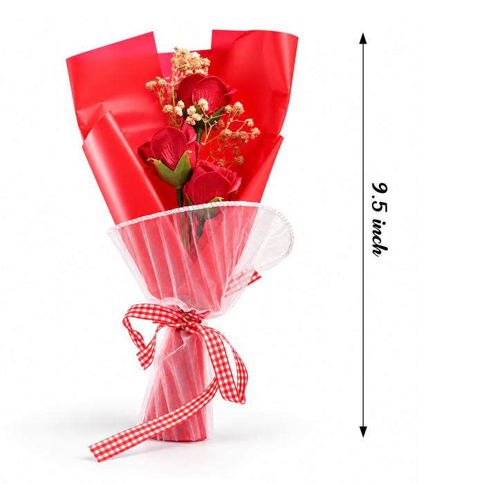 Red Artificial Rose Bouquet with Baby’s Breath, Mini Flower Gift for Anniversary, Birthday, Valentine’s Day & Romantic Occasions