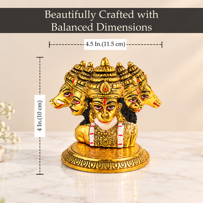 Antique Panchmukhi Hanuman Idol, Decorative Brass Finish Spiritual Statue for Mandir & Home Decor