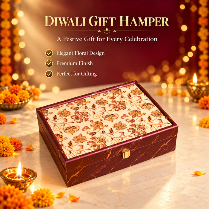 Diwali Pooja Gift Box with Brass Diya, Bell, Hanuman Chalisa Frame & Puja Accessories | Diwali Gift Hamper