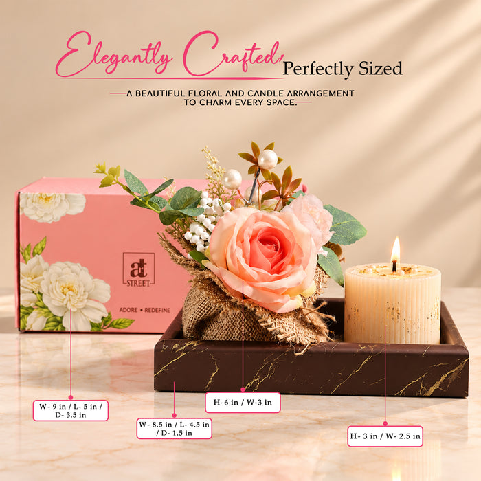 Diwali Gift Set with Pink Artificial Rose Pot, Scented Candle & Candle, Decorative Festive Gift Box for Diwali, Home Décor, Family & Friends Gifting