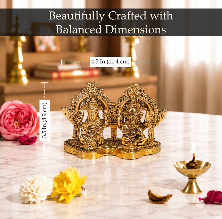 Antique Brass Laxmi Ganesh Statue Set, Metal Lakshmi Ganesha Idol Murti for Diwali Puja, Mandir & Gifting