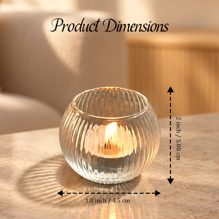 Set of 4 Glass Round Votive Candle Holders, Tea Light Cups for Diwali Decoration & Festive Home Decor (5x4.5 cm)