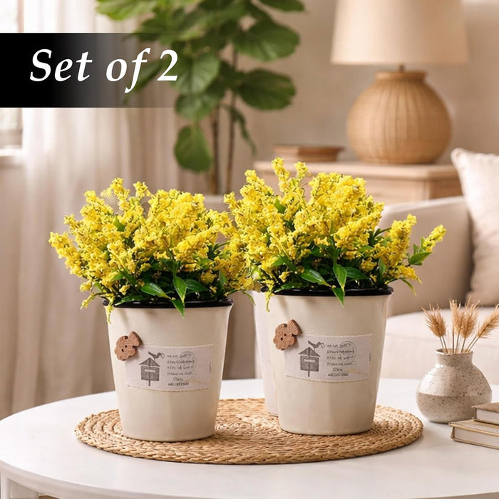 Ceramic Flower Pot with Artificial Yellow Flowers | Decorative Tabletop Planter for Home, Office