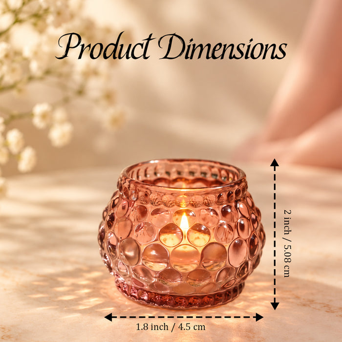 Set of 2 Pink Glass Votive Candle Holders, Decorative Tea Light Holders for Diwali Decoration & Festive Home Decor (5x4.5 cm)