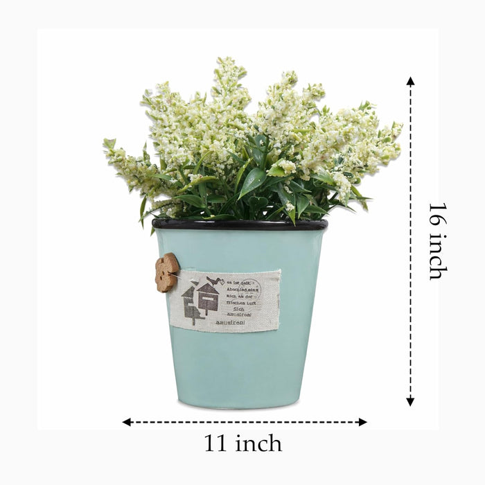 Ceramic Flower Pot with Artificial White Flowers | Decorative Tabletop Planter for Home, Office