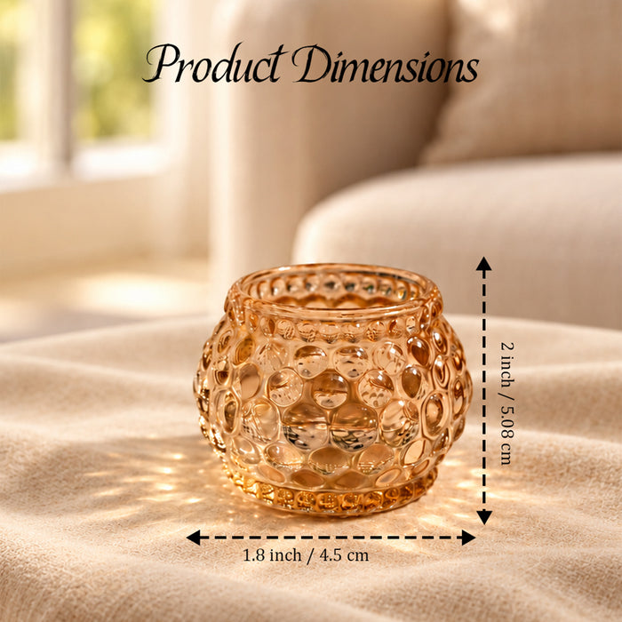 Set of 2 Pink Glass Votive Candle Holders, Decorative Tea Light Holders for Diwali Decoration & Festive Home Decor (5x4.5 cm)