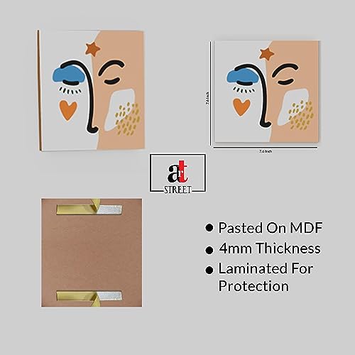 Art Street MDF Abstract Lines Woman Face Wall Art Print, Modern Square Wall Plate, Decorative Home Décor for Living Room, Bedroom & Office - White (Set of 9, Size: 7.65x7.65 Inch)