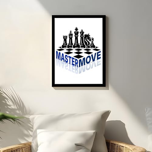 Motivational Framed Wall Art Print with Chess Piece Illustration Featuring King and Rooks 32x44 cm