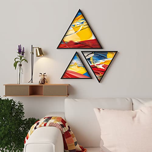 Art Street Triangle Canvas Wall Painting Stretched on Wooden Framed For Home Decoration (Set Of 3, 10x10, 12x12, 16x16 Inch)