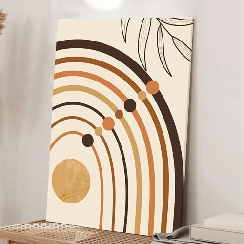 Abstract Rainbow Sun Stretched Canvas Wall Art Modern Boho Illustration Painting for Home & Office Wall Decor, (16x22 Inch)