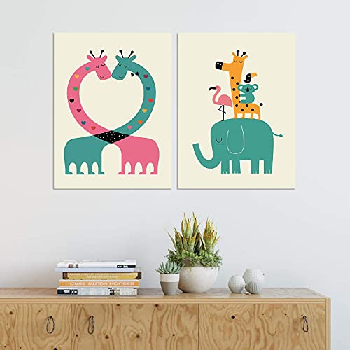 Cartoon Animal Theme 2 Poster Set For Kids Room Size - 12 x 16 Inch