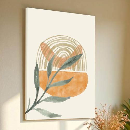 Abstract Plants Stretched Canvas Wall Art Modern Boho Illustration Painting for Home & Office Wall Decor, (16x22 Inch)