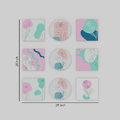 Art Street MDF Bohemian Wall Art Print, Modern Square Wall Plate, Decorative Home Décor for Living Room, Bedroom & Office (Set of 9, Size: 7.65x7.65 Inch)