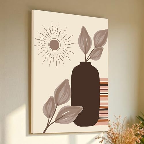 Abstract Vases and Leaves desert Stretched Canvas Wall Art Modern Boho Illustration Painting for Home & Office Wall Decor, (16x22 Inch)