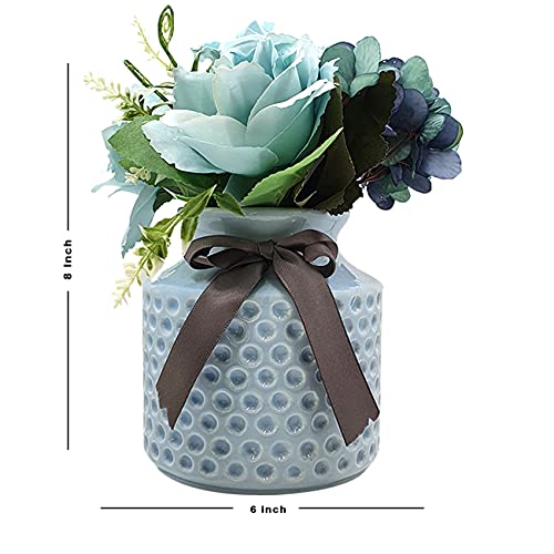Artificial Ceramic Flower Pot for Home Office Decoration Artificial Plants with Pot & Flowers (Size - 8 x 6 Inch)