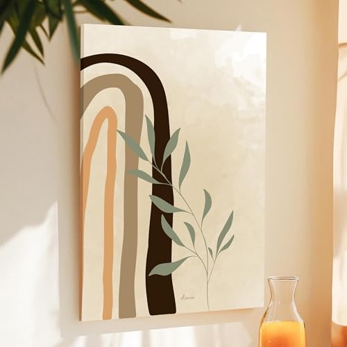 PAINTINGMANTRA Abstract Botanical Rainbow Stretched Canvas Wall Art Modern Boho Illustration Painting for Home & Office Wall Decor, (16x22 Inch)
