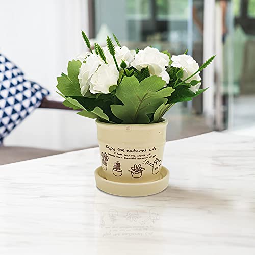 Artificial Ceramic Flower Pot for Home Decoration Artificial Table Plants with Flowers (Size - 5.5 x 4.5 Inch )