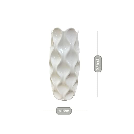 Art Street Ceramic Flower Vase for Living Room Flower Vases for Centerpieces & Tables (White, 3.5X8 Inch)