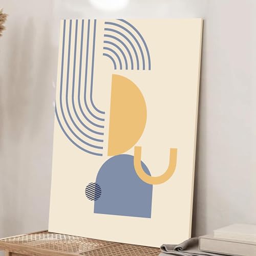 Abstract orange and blue Face Stretched Canvas Wall Art Modern Boho Illustration Painting for Home & Office Wall Decor, (16x22 Inch)