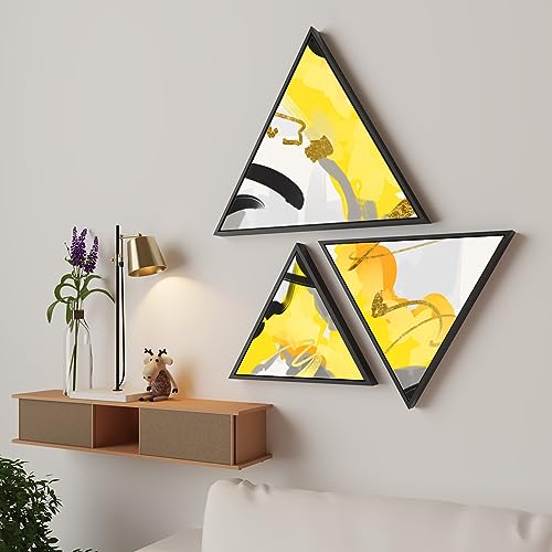 Triangle Canvas Wall Painting Stretched on Wooden Framed For Home Decoration (Set Of 3, 10x10, 12x12, 16x16 Inch)